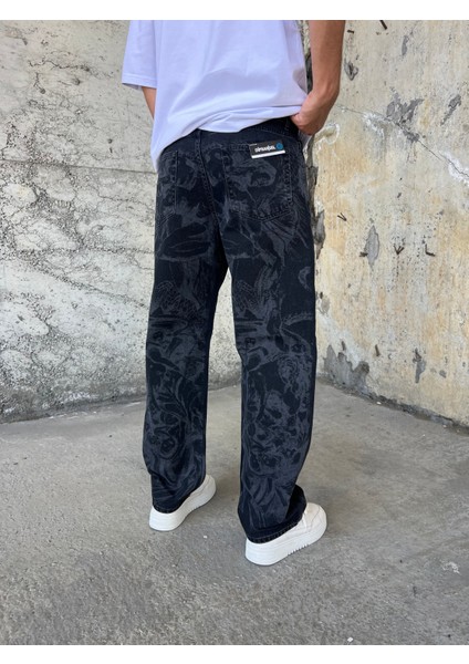 Erkek Baskılı Siyah Baggy Pantolon modelleri