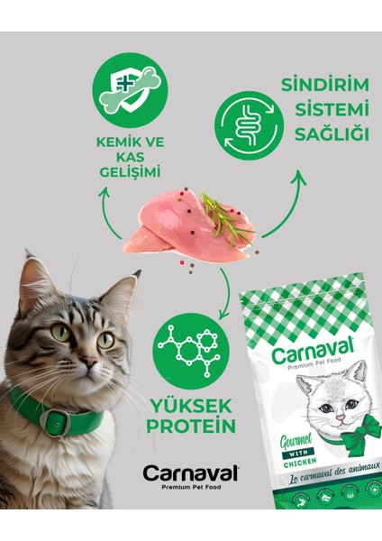 Gourmet Tavuklu ve Sebzeli Gurme Yetişkin Kedi Maması, Renkli Taneli 4.5kg (3x1.5kg)