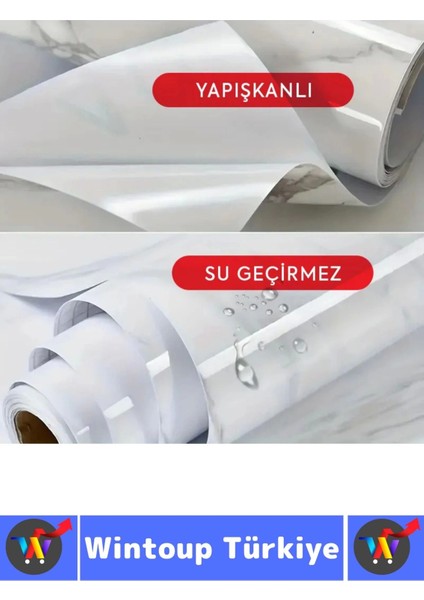 Kolay Temizlenir Isıya Dayanıklı Nem Kir Yağ Su Geçirmez Çok Şık Mermer Desenli Kaplama Kağıdı 5 Mtr fiyatları