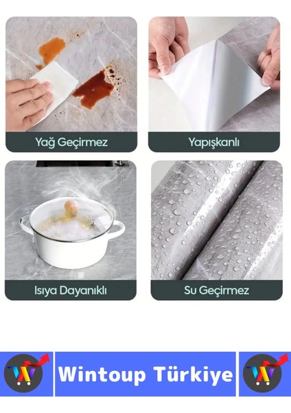 Kolay Temizlenir Isıya Dayanıklı Nem Kir Yağ Su Geçirmez Çok Şık Mermer Desenli Kaplama Kağıdı 5 Mtr modelleri