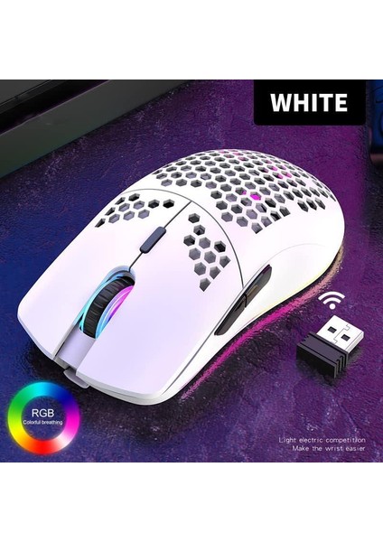 Kablosuz Petek Tasarım Şarjlı Gaming Mouse – Rgb Aydınlatmalı 3200 Dpı Ultra Hafif Beyaz indirimleri