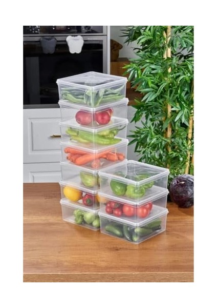 - 10'lu Set Saklama Kabı, 10 Adet 2500ML Kare Şeffaf Kendinden Kapaklı Saklama Kabı, Bpa Içermez, Buzdolabı, Dondurucu ve Dolap Organizeri fiyatları