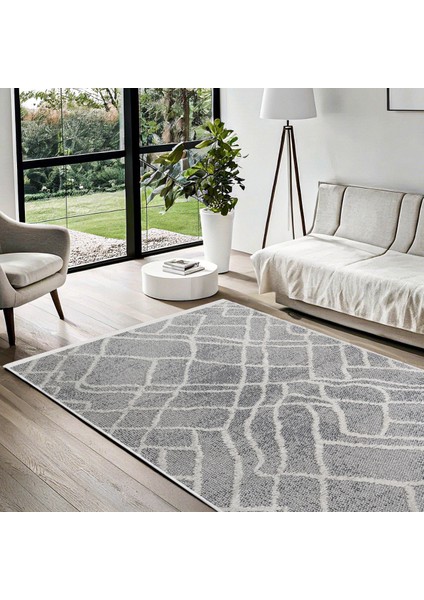 Gri Geometrik Etnik Modern Desenli Pamuk Makinada Yıkanabilir Hav Toz Vermez Leke Tutmayan Kaymaz Taban Dijital Makine Baskı Salon Yolluk Mutfak Halı modelleri