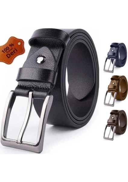 Hakiki Deri Kot Kumaş Kanvas Pantolona Uyumlu Kemer