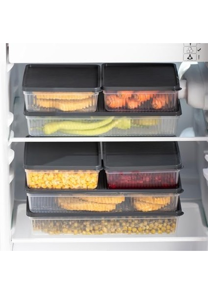 1169 8li Buzdolabı Organizer Mikrodalga ve Derin Dondurucuya Uygun Buzluk Bakliyat Saklama Kabı - Antrasit fiyatları