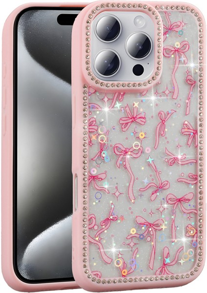 iPhone 16 Pro Kılıf Taşlı ve Sim Süsleme Tasarımlı Azra Premium Sert Silikon Kapak