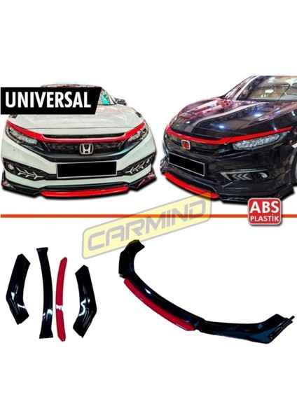 Honda Civic Fc5 Ön Tampon Lip 4 Parça Kırmızı Detay