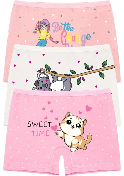 Kız Çocuk Boxer 3'lü (%96 Pamuk - %4 Elastan)