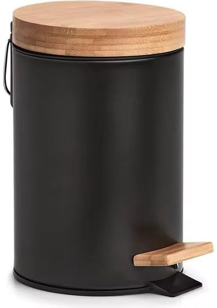 Home Bambu Kapaklı Metal Çöp Kovası - Hidrolik Sistemli Yavaş Kapanma Özellikli, Pedallı, Banyo ve Mutfak Için Şık ve Fonksiyonel Tasarım (Siyah, 3 Litre)