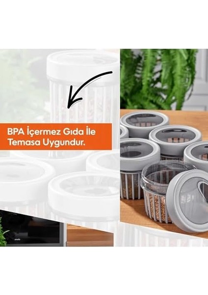3'lü Çevir Aç Kapak Kavanoz Plastik Saklama Kabı Seti, Büyük, Orta, Küçük, 3 Boy (Bej) modelleri