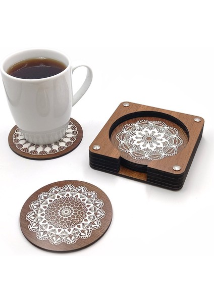 Dantel Desenli Baskılı Ahşap Bardak Altlığı 6'lı Takım, Ofis Aksesuarı, Masa Aksesuarı, Çay Kahve Içecek Altlığı, Masa Üzeri Koruyucu Altlık fiyatları