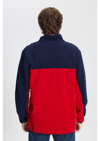 Erkek Lacivert-kırmızı Standart Fit Normal Kesim Günlük Rahat Çift Renkli Polar Spor Sweatshirt fırsatları