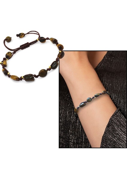 Makrome Örgülü Naturel Kesim Dorika Top Detaylı Kaplangözü Doğaltaş Kadın Bileklik fiyatları