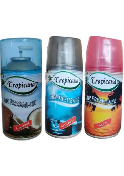 Air Freshener Oda Kokusu Coconut Anti Tobacco Tropical Otomatik Spreyi 260 ml x 3 Adet