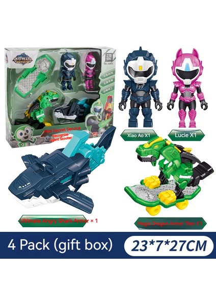 Mini Ajan Oyuncak Süper Dinozor Güç Mecha Dönüşüm Robot Seti Oyuncak-Yeşil Ajan Kaykay 4'lü Paket (Yurt Dışından)