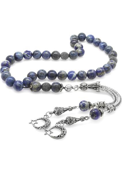 Kararmaz Metal Ayyıldız Püsküllü Küre Kesim Lapis Doğaltaş Tesbih