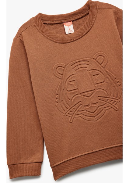 Uzun Kollu Bisiklet Yaka Pamuklu Baskılı Sweatshirt modelleri