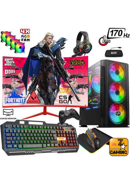 Ironhide X50 Ryzen 5 5500 16GB Ram 512GB M.2 SSD RX580 8GB 24" 170Hz Oyuncu Masaüstü Bilgisayar