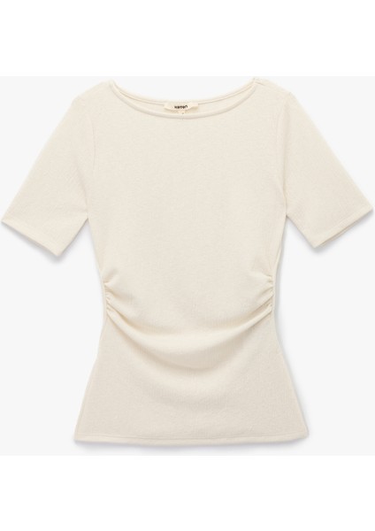 Slim Fit Kısa Kollu Bisiklet Yaka Drape Detaylı Tişört modelleri