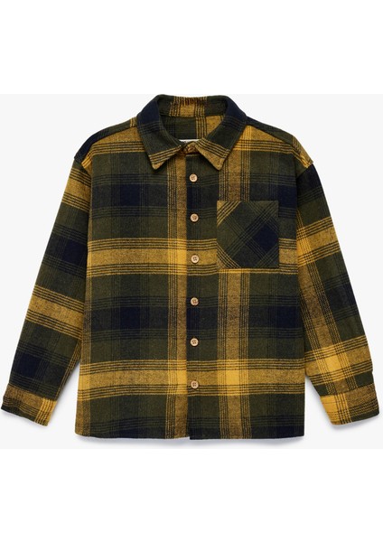 Klasik Yaka Cepli Uzun Kollu Ekose Oduncu Gömlek