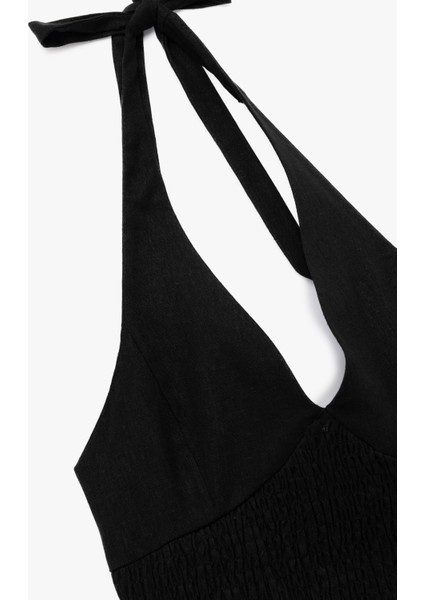 Slim Fit Gipeli Halter Yaka Keten Karışımlı Kolsuz Crop Bluz modelleri