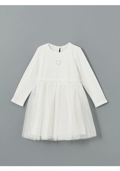 Lcw Kids Ekru Bisiklet Yaka Tütü Kız Çocuk Elbise