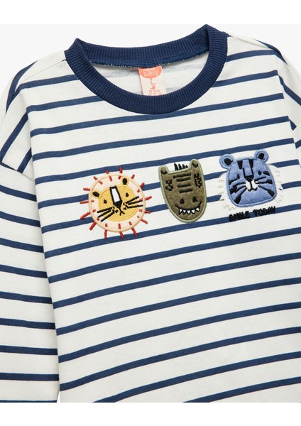 Pamuklu Bisiklet Yaka Hayvan Nakışlı Uzun Kollu Tişört modelleri