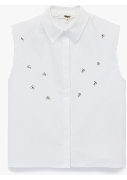 Regular Fit Klasik Yaka Pamuklu Kolsuz Taşlı Gömlek