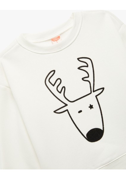 Yılbaşı Baskılı Uzun Kollu Şardonlu Bisiklet Yaka Sweatshirt modelleri