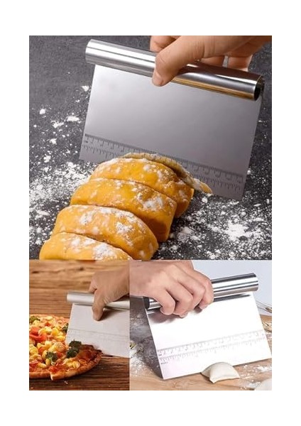 Paslanmaz Çelik Hamur Kesme ve Kazıyıcı Spatula Ölçü Çizgili Pasta Kek Kesici Aparat fiyatları