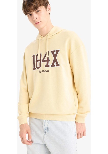 Boxy Fit Kapüşonlu Baskılı Sweatshirt E6434AX25AU fırsatları