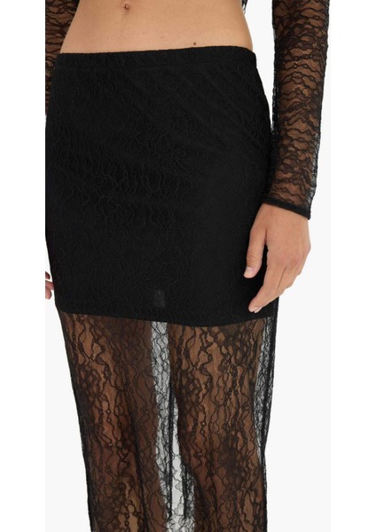 Slim Fit Dar Kesim Astarlı Midi Dantelli Etek E0465AX24AU indirimleri