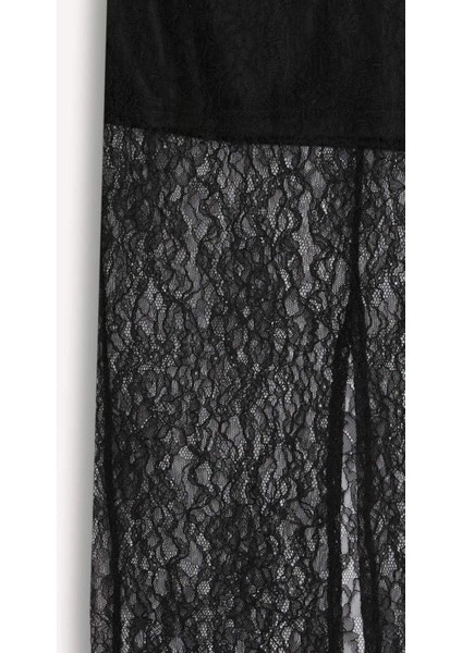 Slim Fit Dar Kesim Astarlı Midi Dantelli Etek E0465AX24AU