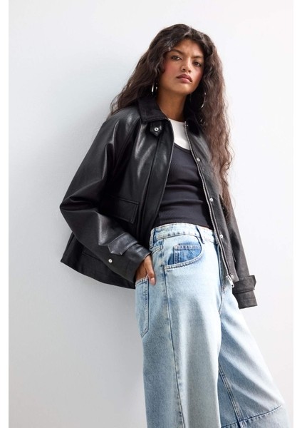 Regular Fit Polo Yaka Suni Deri Ceket Mont E8537AX25AU modelleri