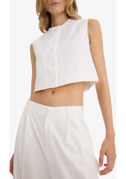 Cropped Fit Bisiklet Yaka Krep Yelek F8112AX25AU