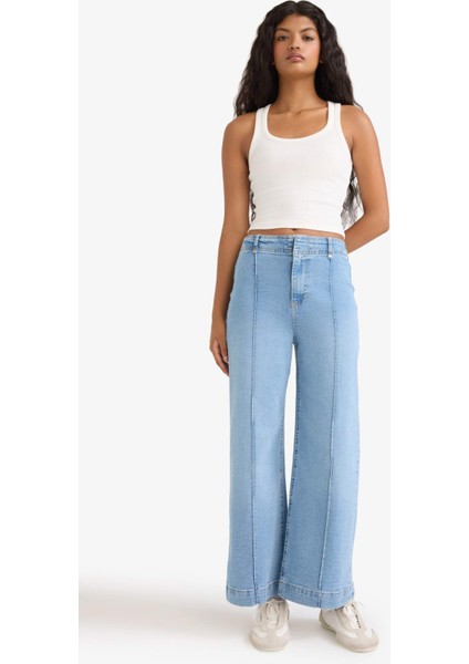 Culotte Yüksek Bel Uzun Jean Yıkamalı Pantolon F5537AX25AU