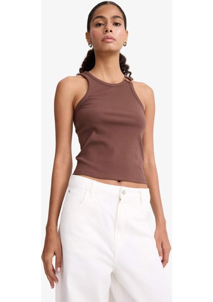 Slim Fit Dar Kesim Bisiklet Yaka Fitilli Kaşkorse Atlet F4994AX25AU