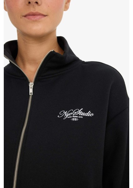 Relax Fit Kolej Yaka Baskılı Bomber Hırka F0310AX25AU indirimleri