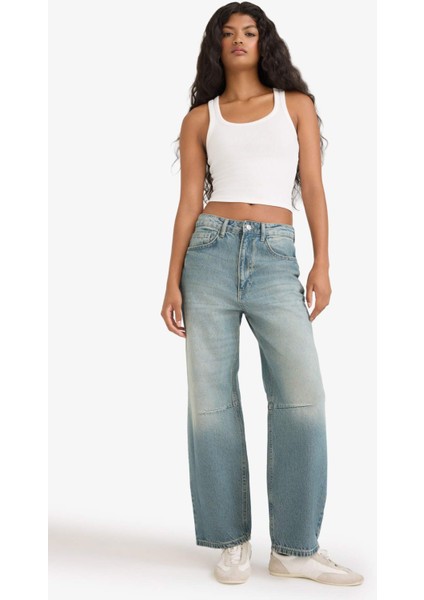 Barrel Fit Yüksek Bel Bilek Boy Jean Yıkamalı Pantolon fiyatları