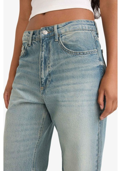 Barrel Fit Yüksek Bel Bilek Boy Jean Yıkamalı Pantolon fırsatları