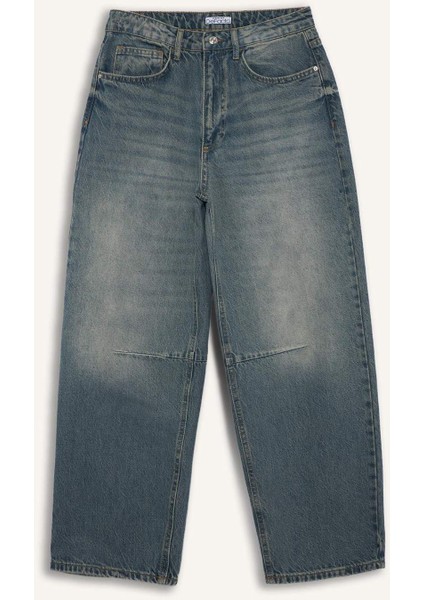 Barrel Fit Yüksek Bel Bilek Boy Jean Yıkamalı Pantolon