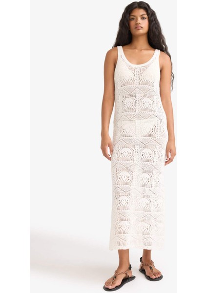 Slim Fit Dar Kesim Bisiklet Yaka Kroşe Triko Kolsuz Elbise G0278AX25HS