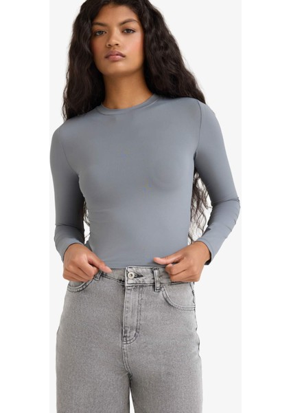 Fitted Bisiklet Yaka Uzun Kollu Tişört D0199AX25AU