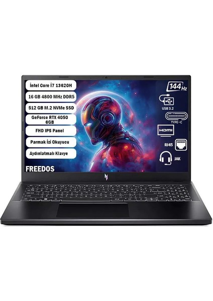 Nitro V 15 ANV15-51 Intel I7-13620H 16 GB 512 GB SSD RTX 4050-6 GB 15.6" 144 Hz Freedos NH.QNBEY.002