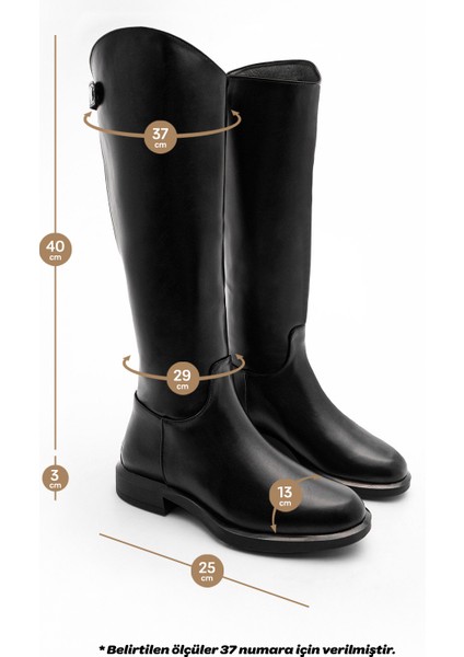 Kadın Günlük Çizme Dizaltı Arkadan Fermuarlı Milana Siyah