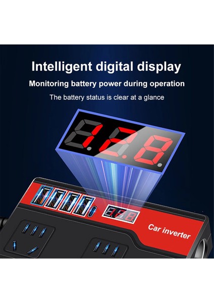 Araba Güç Invertörü Dc 12V/24V'DAN Ac 220V'A Otomatik Güç Dönüştürücü 2000W 4usb Portlu Dijital Ekranlı Araba Güç Adaptörleri, A (Yurt Dışından) modelleri