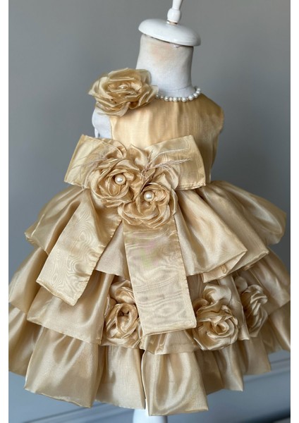 Özel Tasarım Kız Çocuk Elbise, Çiçek ve Inci Detaylı, Fiyonklu, Saç AKSESUARLI_M1125 modelleri