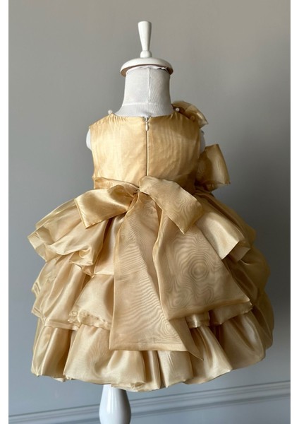 Özel Tasarım Kız Çocuk Elbise, Çiçek ve Inci Detaylı, Fiyonklu, Saç AKSESUARLI_M1125 fırsatları