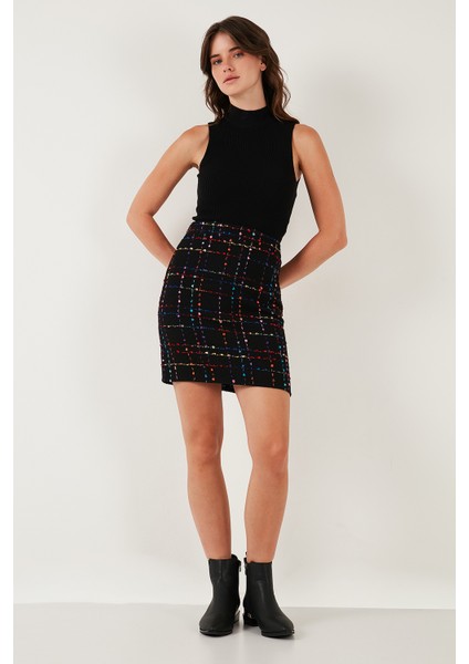 Tüvit Desenli Slim Fit Yüksek Bel Mini Boy Etek Bayan Etek 5866436