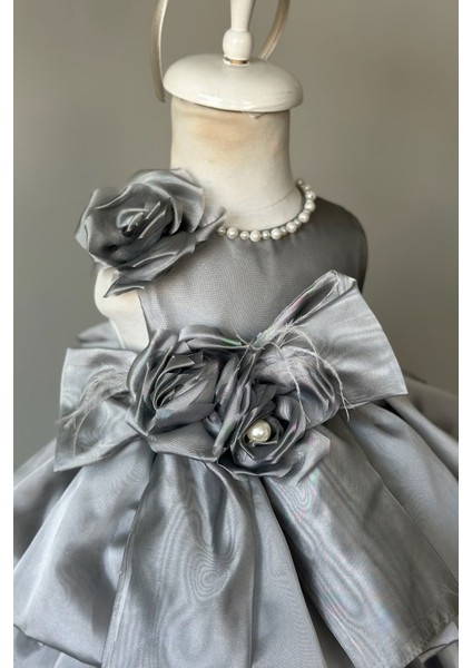 Özel Tasarım Kız Çocuk Elbise, Çiçek ve Inci Detaylı, Fiyonklu, Saç AKSESUARLI_M1125 modelleri